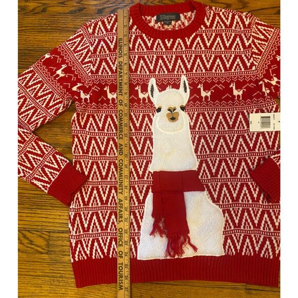 NWT 33 Degrees Mens Ugly Christmas Sweater Llama Men’s Medium $64 Red White - Picture 6 of 10